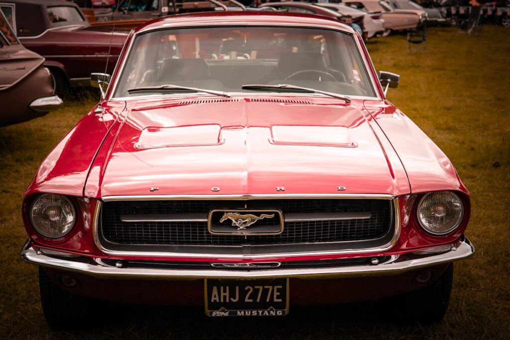 Red, Vintage Ford Mustang